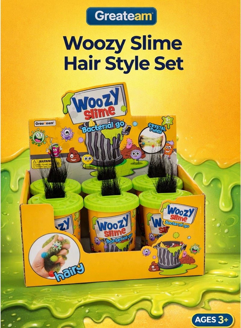 Greateam Woozy Slime Hair Style for Kids  Set of 6 Pcs Display Box Woozy Slime “Bacterial go” Hairy Crystal Putty Ooze Slime Toy Super Sticky & Super Stretchy Green Slime with Hair Effect Spiky Sensory Balls + Cute Germ Character Toy Funny Gross Slime Party Fidget Sensory Play Toy for Boys & Girls Ages 3+ (Kids Slime Putty Toy Set) Kids Educational Learning Toy Best Gift for Ramadan - Image 5